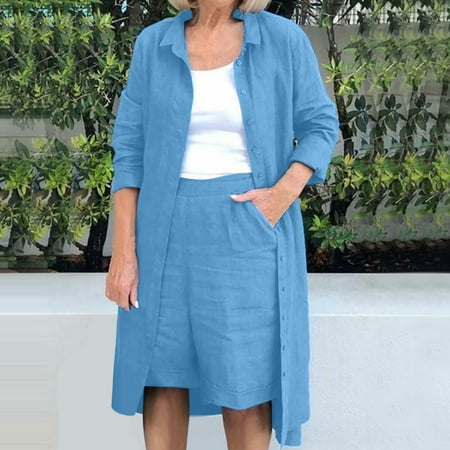 FITORON Womens Pajama Sets- Solid Turndown Collar Long Sleeve Long Shirt Blouse + Shorts Pants Set Blue M
FITORON Womens Pajama Sets- Solid Turndown Collar Long Sleeve Long Shirt Blouse + Shorts Pants Set Blue M