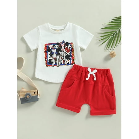 Lamuusaa Kid Boy Girl Clothes Suit Short Sleeve Round Neck Cow Print Shirt + Drawstring Short Pants Outfit
Lamuusaa Kid Boy Girl Clothes Suit Short Sleeve Round Neck Cow Print Shirt + Drawstring Short Pants Outfit
