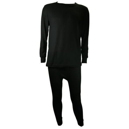 Men s Thermal Base Layer Long Johns Cotton Blend Top And Bottom Set (XL Black)