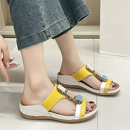 Yzengfg Ladies Summer Solid Colour Pearl Hollow Breathable Slope With Thick Bottom Large Size Sandals Slippers Wide Feet Shoes Women
Yzengfg Ladies Summer Solid Colour Pearl Hollow Breathable Slope With Thick Bottom Large Size Sandals Slippers Wide Feet Shoes Women