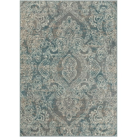 5.25' x 7.25' Brown and Sky Blue Rectangular Area Throw Rug