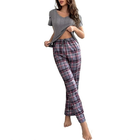 Casual Plaid Print V neck Pants PJ Sets Short Sleeve Multicolor Women Pajama Sets (Women s)
Casual Plaid Print V neck Pants PJ Sets Short Sleeve Multicolor Women Pajama Sets (Women s)