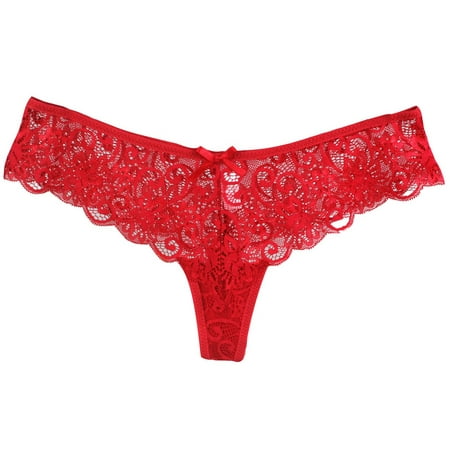 

OVTICZA Stretch Low Rise G-String Thongs for Women Sexy Lace Panties T-Back Underwear Tangas L Red