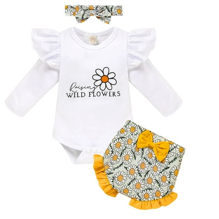 WISWELL Newborn Infant Baby Girls Wild Flower Printed Outfits Long Sleeve Romper Top +Ruffled Shorts +Headband Set White 0-3 Months
WISWELL Newborn Infant Baby Girls Wild Flower Printed Outfits Long Sleeve Romper Top +Ruffled Shorts +Headband Set White 0-3 Months