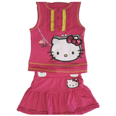 Hello Kitty Little Girls Fuchsia Ruffled Sequined Bow 2 Pc Skirt Set 4-6X