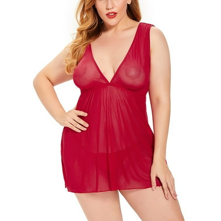 

EHTMSAK Women s Nightwear Lingerie See Through Sexy See Through Lingerie Lace Babydoll Lingerie with Thong Red 4XL