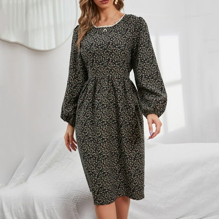 Lilgiuy Women's Lace Floral Long Sleeve Round Neck Dress Clearance Sales Fall Dresses for 2022 Spring Winter
