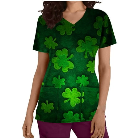 St Patricks Day Scrub Tops for Women Clover Print Nursing Scrubs with Pocket Casual Summer Short Sleeve V-Neck Holiday Blouse Black12 L
St Patricks Day Scrub Tops for Women Clover Print Nursing Scrubs with Pocket Casual Summer Short Sleeve V-Neck Holiday Blouse Black12 L