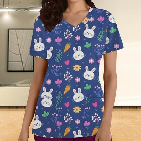 Easter Scrub Tops Women Bunny Egg Hunt Print Medical Scrub Tops with Pocket Summer Comfy Short Sleeve V Neck Holiday Tunics
Easter Scrub Tops Women Bunny Egg Hunt Print Medical Scrub Tops with Pocket Summer Comfy Short Sleeve V Neck Holiday Tunics