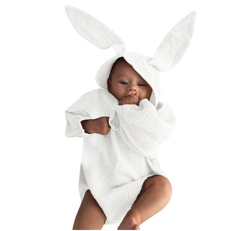 Baby Girls Bodysuits 3D Linen Romper Bunnyet Outfits Bodysuit Hat Ear Boy Romper&Jumpsuit