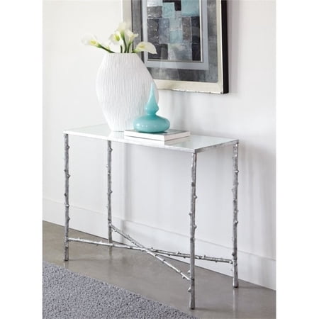 Bowery Hill Glass Top Console Table in Silver