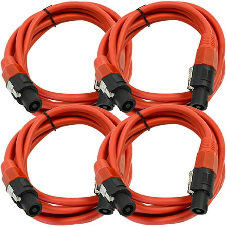 Seismic Audio 4 Pack of 12 Gauge 10' Red Speakon to Speakon Speaker Cables 10' Red - TW12S10Red-4Pack