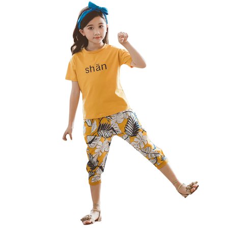 DNDKILG 可用词 Girls Summer Letter Print Clothes Set T Shirts and Capri Pants Set Outfits Short Sleeve with Yellow 3Y-14Y 160
DNDKILG 可用词 Girls Summer Letter Print Clothes Set T Shirts and Capri Pants Set Outfits Short Sleeve with Yellow 3Y-14Y 160