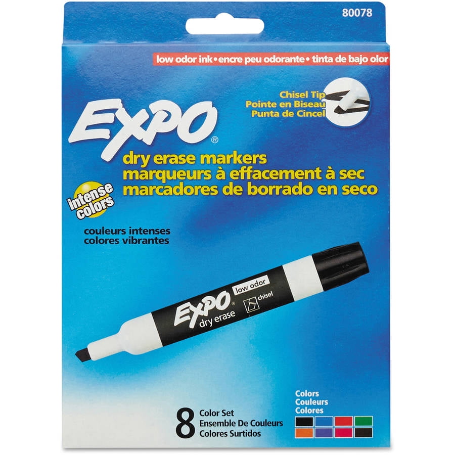 EXPO Low Odor Dry Erase Markers, Chisel Tip, Assorted, 8/Set ...