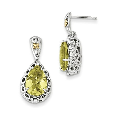 Sterling Silver w/ 14k Yellow Gold Lemon Quartz Vintage Style Earrings (1IN x 0.4IN )