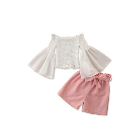 Suanret Toddler Kid Girl Streetwear 2PCS Outfits Pure Color Long Flare Sleeve Pleated White Tops Waist Tie Up Pink Shorts Set White Pink 4-5 Years
Suanret Toddler Kid Girl Streetwear 2PCS Outfits Pure Color Long Flare Sleeve Pleated White Tops Waist Tie Up Pink Shorts Set White Pink 4-5 Years