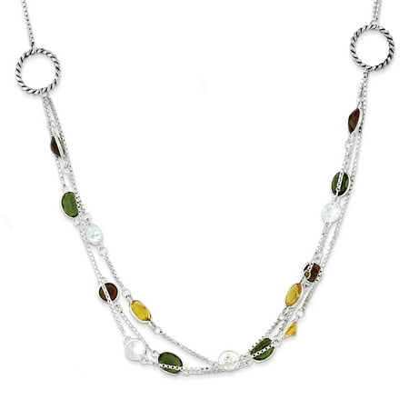 Sterling Silver Antiqued Brown/Green/Yellow CZ 18In. Necklace.
