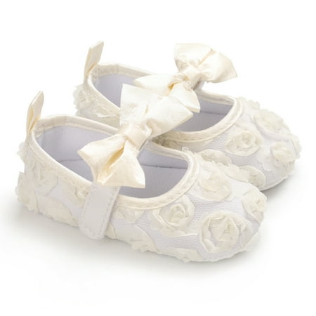 Baby Girls Cute Princess Mary Janes Shoes With Bow And Rose Breathable Soft Sole Shoes