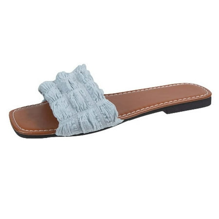 Kukoosong Sandals Women Summer Fashion Flat Slippers Square-toe Solid Color Casual Beach Slippers Flat Sandals for Women Blue 38
Kukoosong Sandals Women Summer Fashion Flat Slippers Square-toe Solid Color Casual Beach Slippers Flat Sandals for Women Blue 38