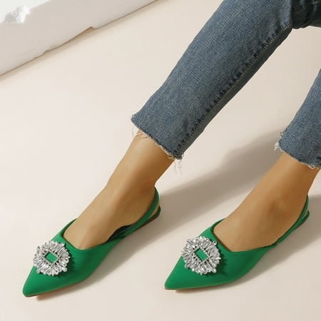 Women‘s Rhinestone Decor Slingback Sandals Pointed Toe Flat Sandals Slide Sandals For Women