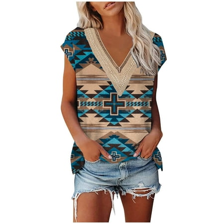 Blouses for Women Fashion 2023 Fashion Women s Summer V-Neck Printing Lace Patchwork Short Sleeve Sexy Top Blouse Maternity Blouses Blue S
Blouses for Women Fashion 2023 Fashion Women s Summer V-Neck Printing Lace Patchwork Short Sleeve Sexy Top Blouse Maternity Blouses Blue S