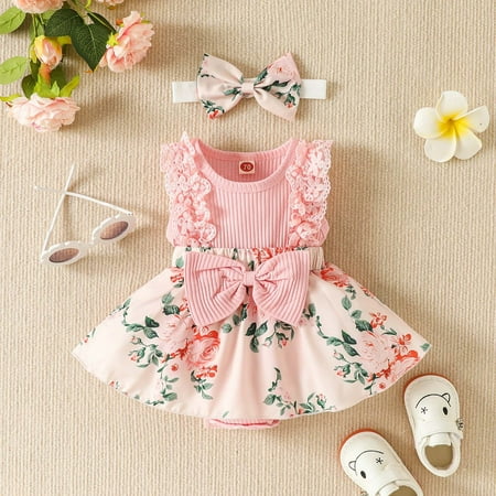 NIUREDLTD Girls Sleeveless Floral Prints Ribbed Romper Bodysuits Dress Headbands Set
NIUREDLTD Girls Sleeveless Floral Prints Ribbed Romper Bodysuits Dress Headbands Set