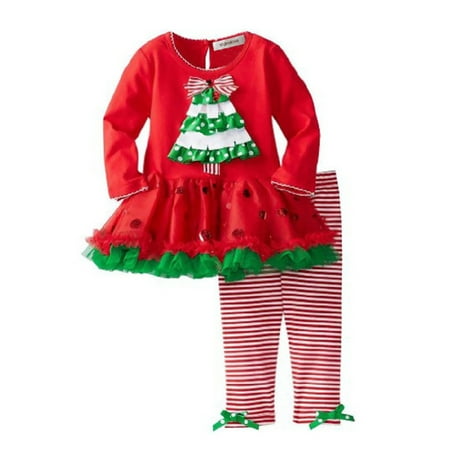 StylesILove Polka Dot Christmas Tree Holiday Girl Skirt and Pants (5-6 Years)