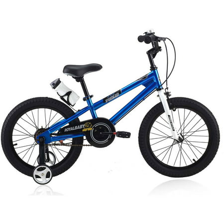 RoyalBaby BMX Freestyle Kids Bike, 18 inch, in 6 colors, Boy's Bikes and Girl's Bikes with training wheels, Gifts for children 18 inch wheels, Blue