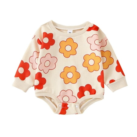

jaweiw Baby Girls Newborn Romper Round Neck Long Sleeve Flower Pattern Jumpsuit Elastic Cuff Bodysuit Outfit Size 0 6 12 18 24 M