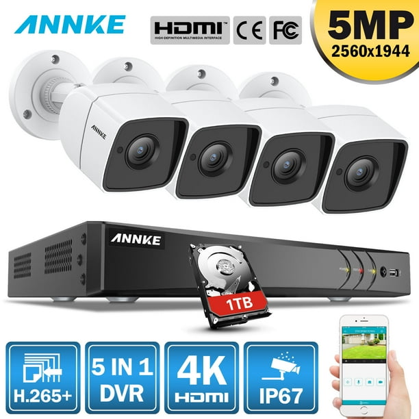 ANNKE 8CH Ultra HD 4K DVR and 4PCS 5MP Camera Security System with 1TB HDD