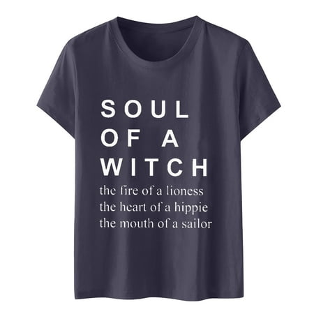 Letter Print Shirts for Women Funny Sayings Graphic Tee Tops Crew Neck T-Shirt Gift for Her