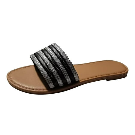 Cathalem Ladies Fashion Summer Leather Rhinestone Decorative Open Toe Flat Slippers Black 40
Cathalem Ladies Fashion Summer Leather Rhinestone Decorative Open Toe Flat Slippers Black 40