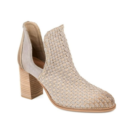 Journee Collection Womens Kevona Leather Woven Ankle Boots