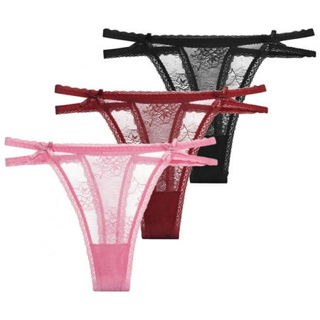 

Xmarks Sexy Low Rise Women Panties G-String T-Back Lace Thongs - Ultra-Soft and Breathable Lace Tulle See Through Comfortable Panties(3-Packs)