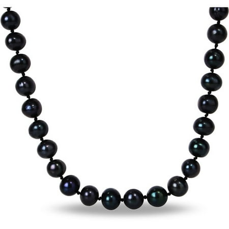 - 10mm Black Cultured Freshwater Pearl Brass Strand Necklace, 18