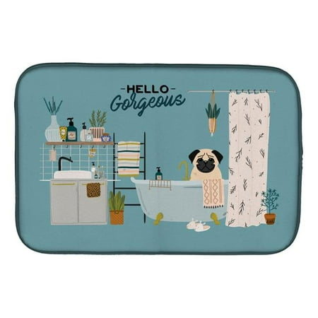 Carolines Treasures CK7430DDM Fawn Pug in Bathtub Dish Drying Mat