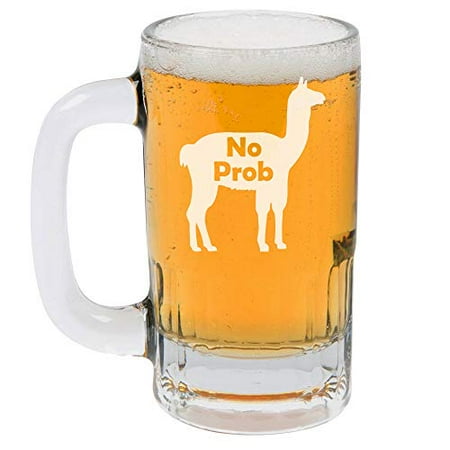 12oz Beer Mug Stein Glass No Prob Llama Funny