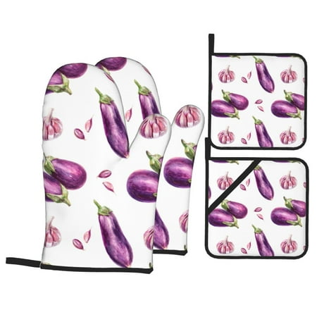 Oven Mitts and Pot Holders Sets 4 pcs - Eggplant garlic purple Heat Resistant Silicone Oven Gloves with Non-Slip Silicone Surface and hot pads for kitchen Baking Cooking BBQ
Oven Mitts and Pot Holders Sets 4 pcs - Eggplant garlic purple Heat Resistant Silicone Oven Gloves with Non-Slip Silicone Surface and hot pads for kitchen Baking Cooking BBQ