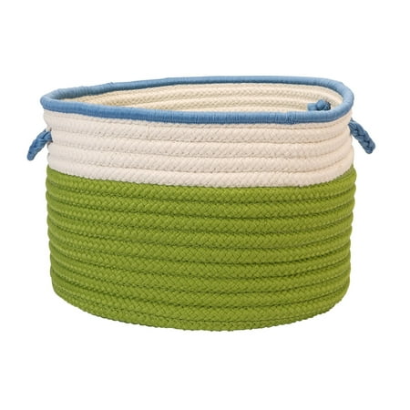 Colonial Mills 22 Bright Green and Blue Modern Round Braided Storage Basket