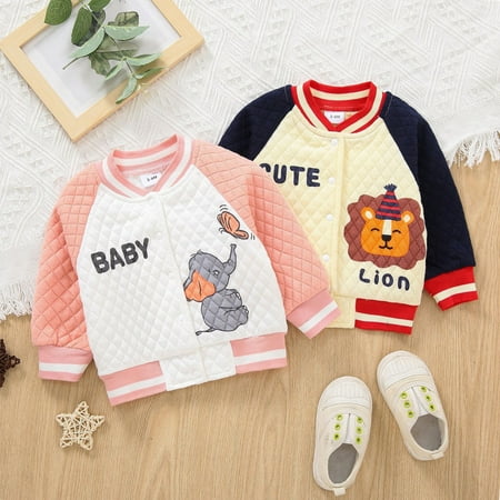 Baby Girl Boy Cartoon Elephant Check Baseball Jacket Fall Coat 18-24 Months