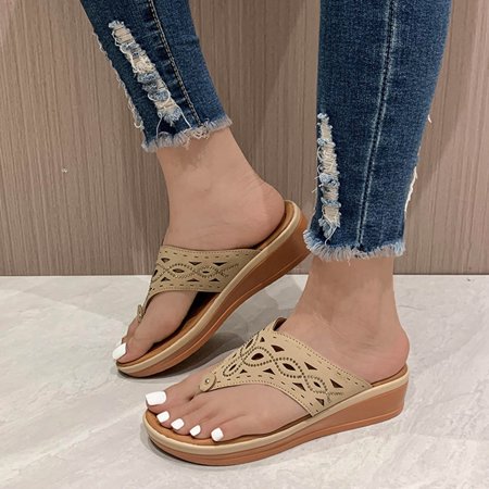 DAETIROS Girls Sandals- Thick Bottom Hollow Rhinestones Summer Fashion Youth Womens Sandals Beige Size 9