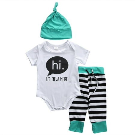 Infant Baby Boys Girls hi I m New here Rompers T-Shirt + Pants + Hats 3 Pcs Outfits Clothes Set
Infant Baby Boys Girls hi I m New here Rompers T-Shirt + Pants + Hats 3 Pcs Outfits Clothes Set
