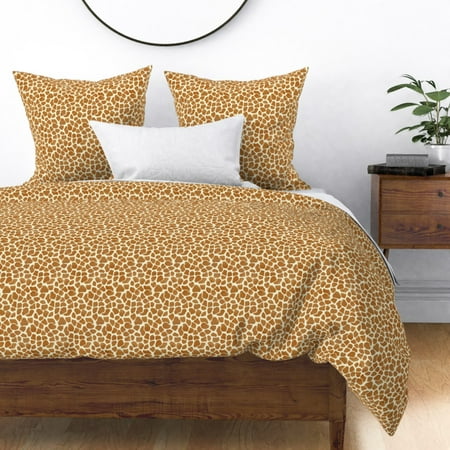Brown Animal Giraffe Pattern Hide Look African Sateen Duvet Cover by Roostery