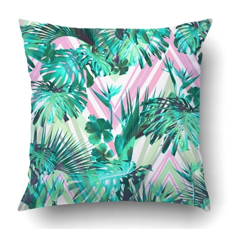 ARTJIA Tropical floral pattern leaves repeating background green blue trendy color Pillowcase Throw Pillow Cover Case 18x18 inches