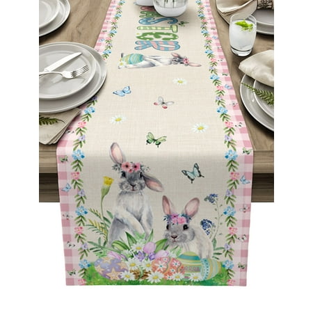 Easter Bunny Egg Flower Linen Table Runner Wedding Holiday Decoration Washable Dining Table Runner for Kitchen Table Decor -72x13 inches
Easter Bunny Egg Flower Linen Table Runner Wedding Holiday Decoration Washable Dining Table Runner for Kitchen Table Decor -72x13 inches