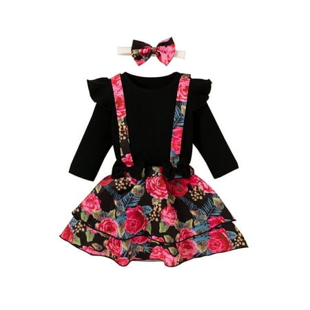 Sunisery Toddler Baby Girl Fall Clothes Ruffle Long Sleeve Ribbed T-Shirt Top Floral Suspender Skirt Headband 3Pcs Outfits Black 6-12 Months
Sunisery Toddler Baby Girl Fall Clothes Ruffle Long Sleeve Ribbed T-Shirt Top Floral Suspender Skirt Headband 3Pcs Outfits Black 6-12 Months