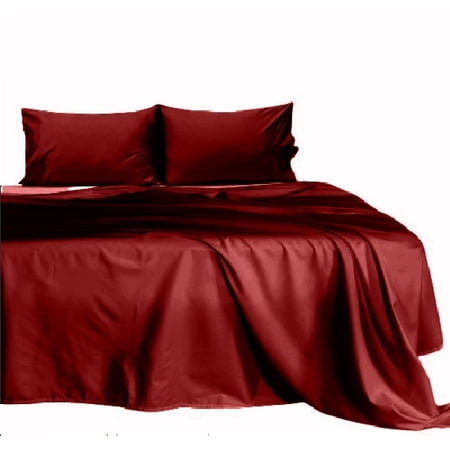 400TC Superior Cotton 4PC 19 inches Extra Deep Pocket Bed Sheet Set - (Olympic Queen, Burgundy) by The Great American Store