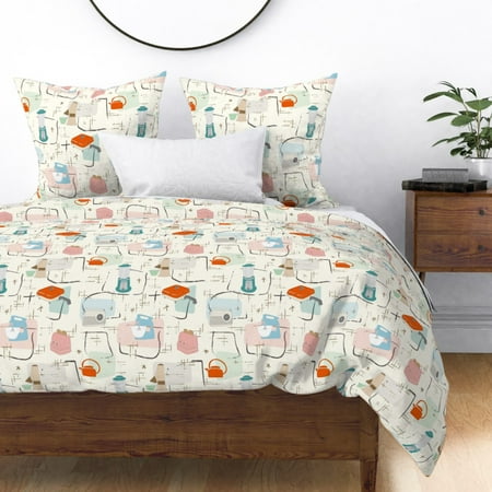 Mid Century Modern Retro Kitchen 1950S Sf1dc5era Sateen Duvet Cover by Roostery