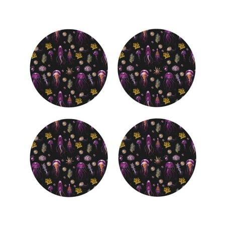 Leather Coasters Set of 4 - Yellow Coral Purple Jellyfish Lightweight Non-Slip Drink Coasters for Desk Anti-Scalding Desk Cup Coasters for Office Table Decor Round Shape
Leather Coasters Set of 4 - Yellow Coral Purple Jellyfish Lightweight Non-Slip Drink Coasters for Desk Anti-Scalding Desk Cup Coasters for Office Table Decor Round Shape