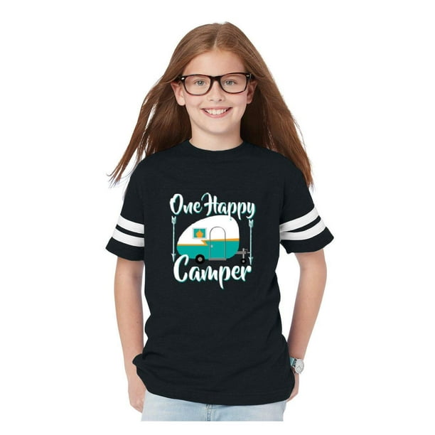 Camping One Happy Camper Youth Football Fine Jersey Tee